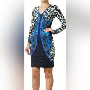 Roberto Cavalli Blue and Black Long Sleeve Dress, US2